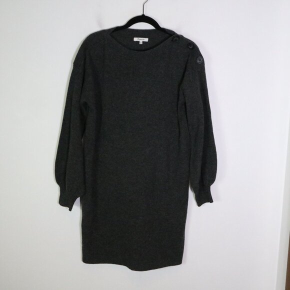 Madewell Merino Wool Boatneck Sweater Dress M Button Shoulder Neutral Minimalist - Picture 2 of 8